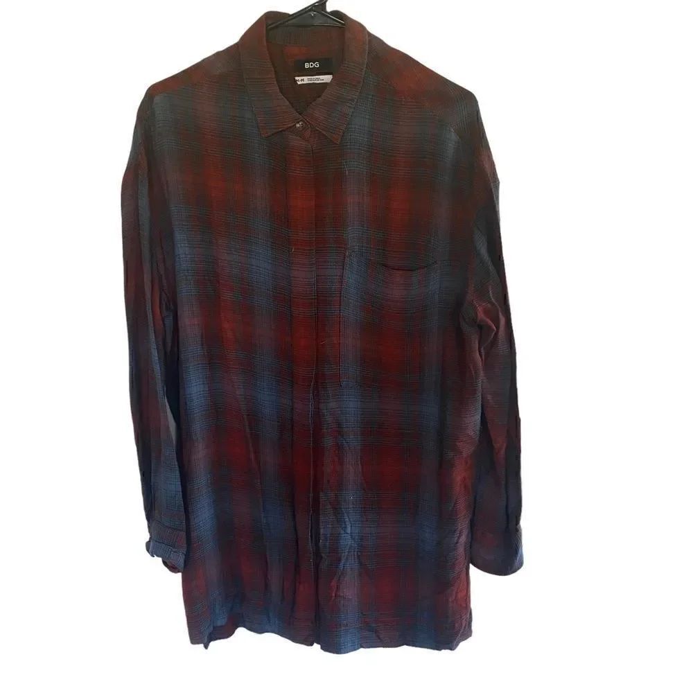 BDG plaid long button down  red blue medium long sleeve
